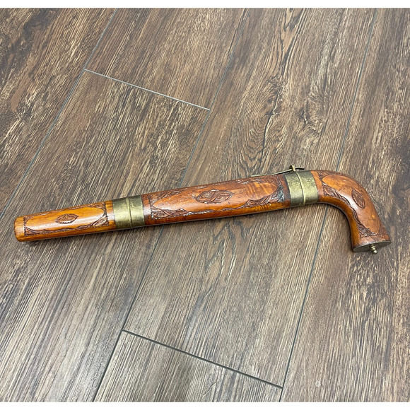 Vintage Mid 20th c. Wood Sheath Carved Pistol Shaped Knife & Fork Set (Indian) - Picture 1 of 13